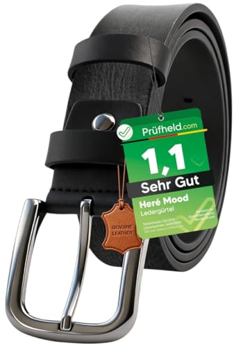 [Test SEHR GUT, Note 1.1] Here Mood Herren Leder Gürtel 4cm, Ledergürtel, Herren-Gürtel aus Echt Büffelleder, Vatertagsgeschenk für Papa Mann, Männer Geschenk, Herrengürtel, Männergeschenke