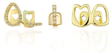LONGHAO 2 pcs Hip Hop Teeth Grills Hip-Hop-ZähneGolden HipHop Grills Zahnspange Decoration Grillz Zähne Set,mit 2 Silikonformleisten,für Musikfestivalpartys,Rapper