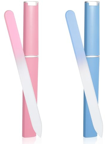 Wanmu 2 stycken professionell nagelfil, glas nagelfilar fingernagelfil med fodral dubbelsidig kristallyta nagelfilar professionellt manikyrverktyg för kvinnor