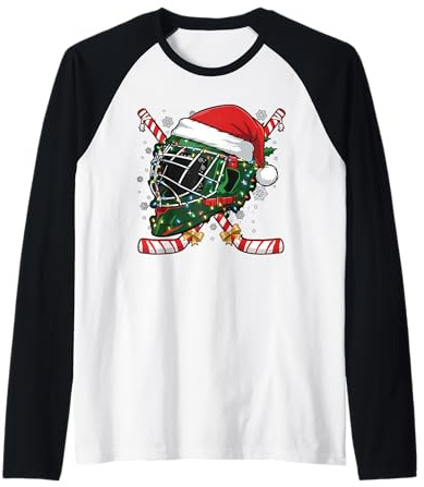 Casque de Hockey sur Glace de Noël pour Hommes, garçons, Enfants, Adolescents Manche Raglan