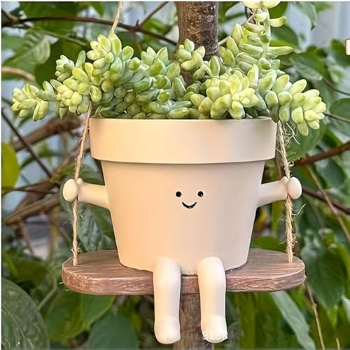 Frdhee Macetas colgantes con cara oscilante, linda cabeza de flor, macetas sentadas únicas (A)