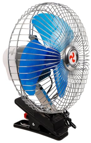 TOYANDONA 12v Car Oscillating Clip-on Fan: 8 Inch Portable Dashboard Cooling Fan for Cars, Trucks & Boats, Powerful Airflow, Adjustable Angle, Safe Metal Guard (blue)