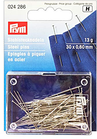 Prym 024286 Stecknadeln, 0,60 x 30mm, silberfarbig, 13g, Karte mit Dose, Stahl, 30 x 0,6mm
