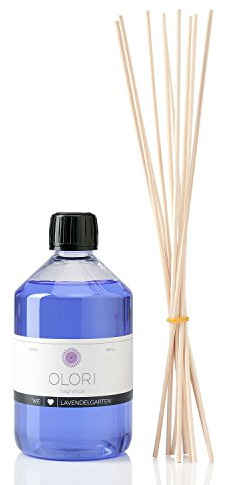 Rumdoft påfyllningsset Lavendel 500 ml inkl. 10 rottingpinnar – doftolja med eteriska oljor – påfyllning luftfräschare långvarig och blommig – påfyllningsflaska med doftpinnar 100% naturlig