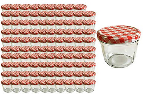100 Sturzgläser 230 ml Marmeladengläser Einmachgläser Einweckgläser To 82 Rot Karriert