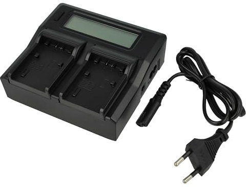 vhbw Dual Ladegerät kompatibel mit Sony NP-FH30, NP-FH40, NP-FH50, NP-FH100 Kamera Camcorder/Akku - Ladeschale mit Display, Ladeanzeige, 5 V
