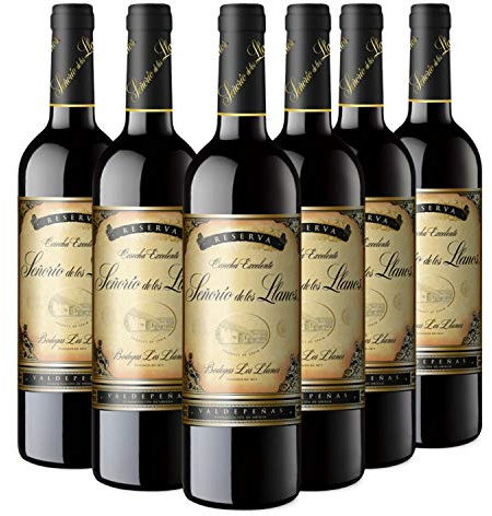 Señorío de los Llanos Reserva - Vino Tinto D.O. Valdepeñas - Caja de 6 Botellas x 750 ml