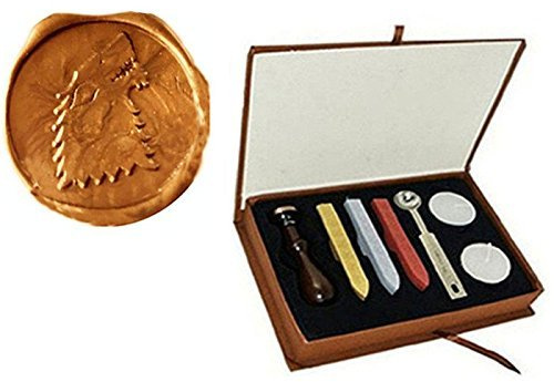 MDLG Dire Wolf vax sigill stämpel tätning vaxpinnar smältsked ljusbox set jul inbjudan paket tätning stämpel dekorativ jul djur varg vax sigill stämpel box set
