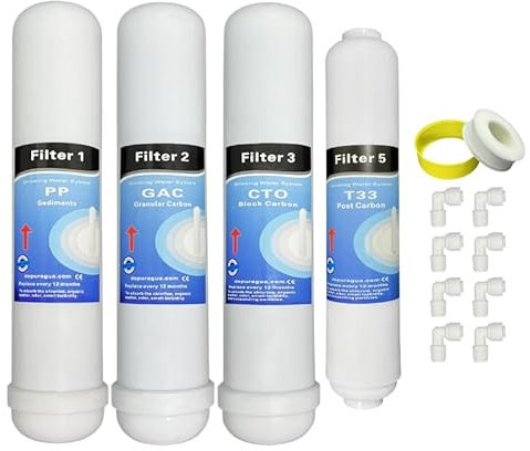 Depuragua - Kit Ricambi Osmosi Inversa | Filtrazione Acqua | Set Completo 4 Filtri | Resistente | Filtri per Depuratore Osmosi Inversa | Compatibili HIdrosalud Hidrobox filettatura