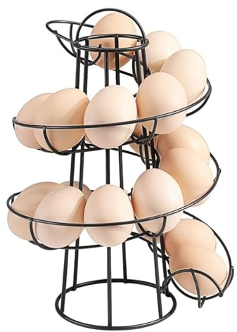 Flexzion Draht Eierhalter, spirales Design Eierkorb für Küche, moderner KitchenCraft, verchromter freistehender Eiergestell Hühnerei-Aufbewahrung Eieraufbewahrung Eierregal, Schwarz