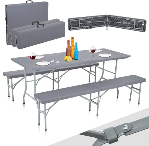 Strattore Bierzeltgarnitur aus Kunststoff 2X Bierbank Klappbank Klapptisch Festzeltgarnitur Bierzeltgarnitur klappbare Gartengarnitur in Dunkelgrau