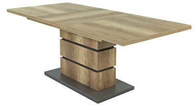 byLIVING Esszimmertisch BEA/Esstisch ausziehbar Eiche-Optik hell-braun/Esszimmer-Tisch Applikationen und Bodenplatte anthrazit/Küchen-Tisch mit Standfuß / 140-190 x 86, H 75 cm