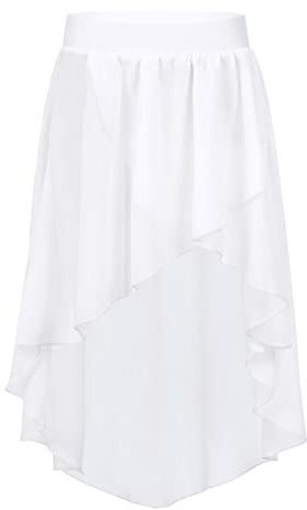 MSemis Enfant Fille Jupe de Ballet Danse Asymétrique Jupe de Patinage Artistique Jupette Danse Classique Latine Salsa Jazz Rumba Robe de Sport Dancewear 2-16 Ans Blanc 12 Ans