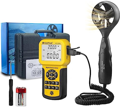 HoldPeak Anemometro Digitale 846A, Misuratore di velocità del Vento CFM Anemometro, Misura la velocità del Vento + Temperatura con Retroilluminazione per HVAC,Windsurf, Aquilone, Vela, Surf