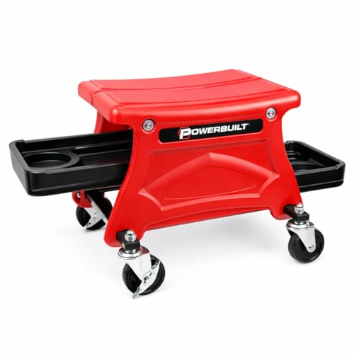 Powerbuilt Siège de Garage Roulant avec Plateaux à Outils, roulettes Lisses à roulement à Billes, capacité de 136 kg, Tabouret, Moto, Jardinage – 240283
