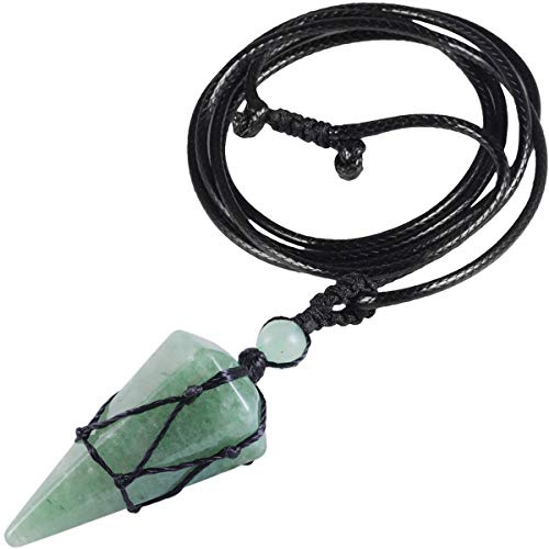 KYEYGWO Sechseckiger Kristall Anhänger Kette Damen Herren | Halskette mit Einstellbare Lederseil Polierte Quarz Spitz Stein Reiki Glücksstein Schmuck Meditation Spiritueller Edelstein