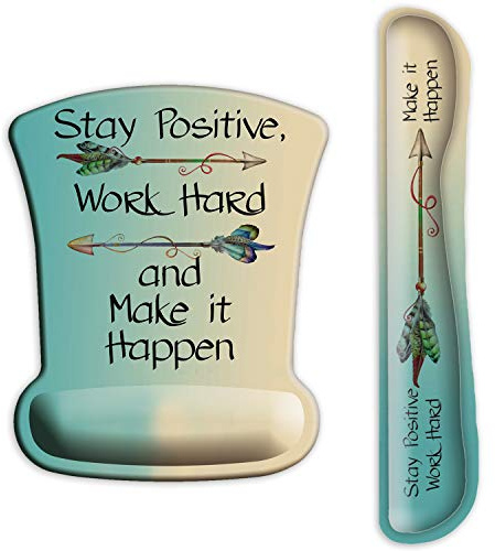 ITNRSIIET Repose-poignet ergonomique pour clavier et souris avec inscription « Stay Positive Work Hard and Make It Happen »,Citation inspirante,Saisie facile et soulagement de la douleur au poignet