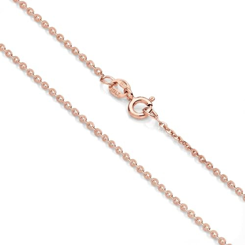 Aka Gioielli® - Flachgewalzte Ankerkette 1,5 mm 925 Silber Vergoldet mit Roségold 18kt - Feine Silberkette Damen Halskette Ohne Anhänger - Längen: 40 45 50 55 60 70 cm