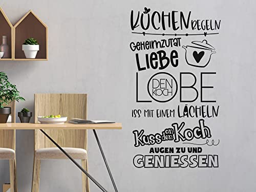 GRAZDesign Wandtattoo Küchenregeln Küche Hausregeln lustig | Küchenaufkleber selbstklebend - 101x57cm / 070 schwarz