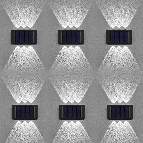Leehui 6 Pack Solar Wall Lights Outdoor, 6 LED Waterproof Solar Fence Lights Up and Down Front Door Lamps for Garden Decoration, Yard, Pathway (Bright White, 6 Pack)