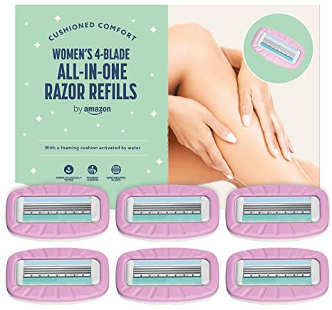 by Amazon für Damen, All-in-One, 4-Klingen-Rasierer, Nachfüllpackung, 6er-Pack, Kompatibel mit Griffen und Klingen
