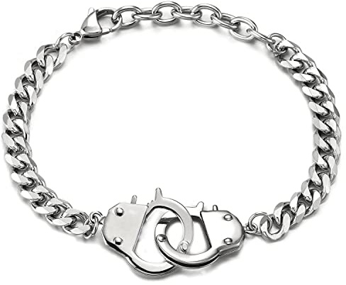 COOLSTEELANDBEYOND Exquisite Edelstahl Herren Damen Handschellen Panzerkette Armband Armreif Poliert Silber Farbe