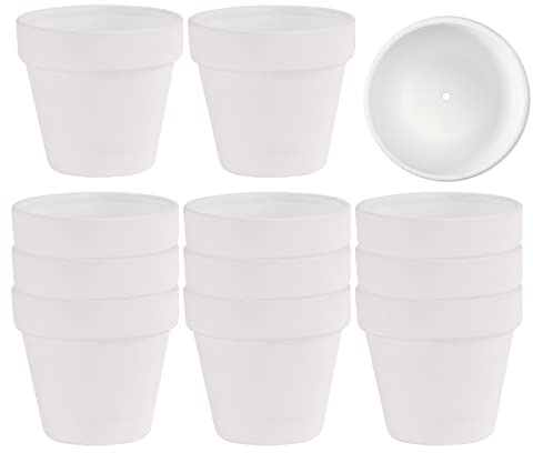 12 PCS Small Mini White Clay Pots with Drainage Holes, 2.5inch Terra Cotta Pot Clay Ceramic Pottery Planter,Succulent Nursery Pot/Cactus Plant Pot,for Indoor/Outdoor Plants,Crafts,Wedding Favor
