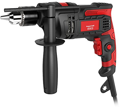 Taladro percutor Taladro de impacto 850W 3000 RPM Taladro eléctrico manual con mango giratorio de 360° Martillo y taladro Modo 2 en 1 con indicador de profundidad para taladrar acero Mampostería
