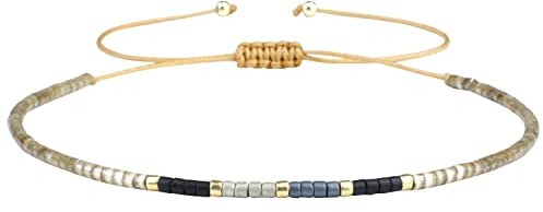 KELITCH Neue Seed Bead Wickelarmbänder Gewebte Böhmische Überlappbar Freundschaftsarmbänder Armreifen für Damen - Schwarz Grau 26B