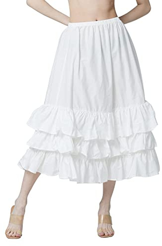BEAUTELICATE Enaguas para Vestidos Mujer 100% Algodón Corta Combinación Interior Falda con Volantes Cintura Elástica Antiestática（3 Capas de Volantes-80cm,M）
