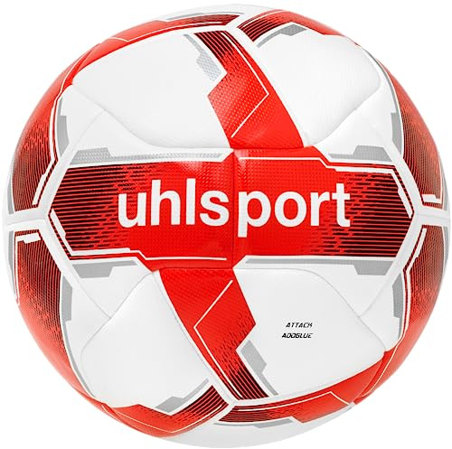 uhlsport Attack Addglue Ballon de football Soccer Ballon d'entraînement - avec nouvelle technologie ADDGLUE - blanc/rouge/argent - pour jeunes et actifs - FIFA Basic