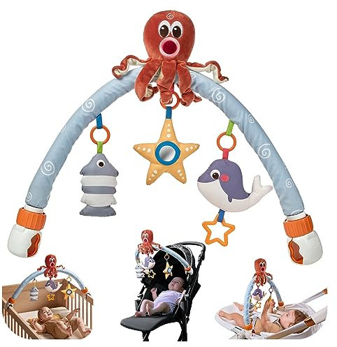TUMAMA Passeggino ad Arco da Viaggio per Neonati e Bambini 0 3 6 12 Mesi, attività Carrozzina Sonaglio Giocattolo Appeso con Suoni,Alto Contrasto Arco Giochi per Seggiolino Auto Neonato