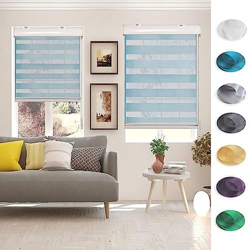 Tür Fenster Rollo Jalousette Vertikaljalousie 80 x 280 cm Doppeltes Tuch, Schutz der Privatsphäre Vertikaljalousie für Babyzimmer Inkl. Aller Montage-Teile für Badezimmer, Blau