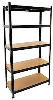 VBChome Lagerregal 90 x 180 x 30 cm Standregal mit 5 Fächern Metallregale MDF-Platten Kellerregal Schwerlastregal Garagenregal Werkstattregal Schwarz Tiefe 30 cm