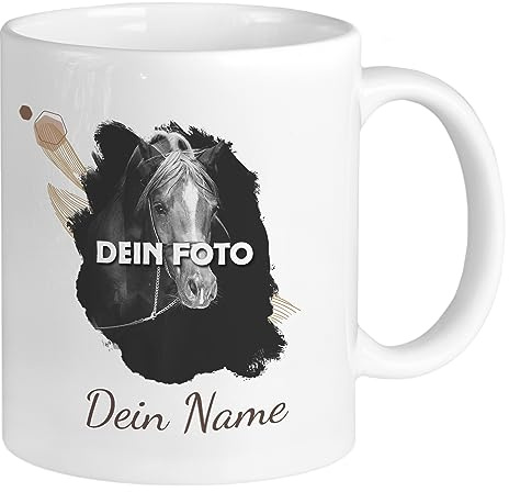 GRAZDesign Tasse Pferd mit Namen & Eigenes FOTO personalisiert | Pferdemotiv als Geschenk für Mädchen und Frauen, Pferdetasse Kinder Namenstasse Keramik 330ml