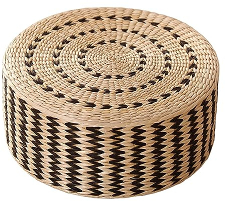 MagiDeal Stroh-Meditationskissen, Tatami-Bodenkissen, Sitzkissen, handgefertigtes Bodenkissen im japanischen Stil für Yoga, Innen- und Wohnzimmer, schwarz 40cm