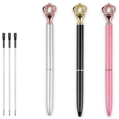 AIYIBEN Kugelschreiber, 3 Stück, Diamant-Krone, schwarze Tinte, Schreibstift-Set, Bürobedarf, Schreibwaren, Geschenk, geeignet für Schule, Büro, Zuhause, Hochzeit, Dekorieren