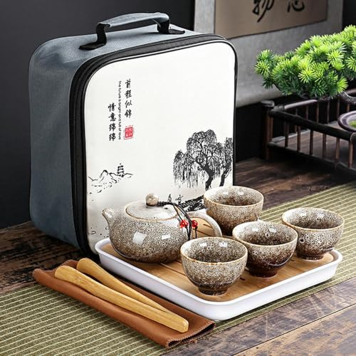 LUAND con Bolsa de Viaje, Juego de té de Kung Fu de 4 Tazas, Juego de Viaje, Tetera portátil de cerámica, Juego de té de Porcelana, Tazas de té Gaiwan, Herramienta de té