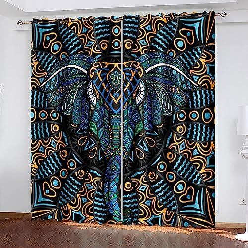3D Vorhang Blickdicht Elefant 100% Polyesterfaser Wohnkultur Druck Kinder Vorhang Schlafzimmer Wohnzimmer/Uv-Schutz/Schalldämmung/Sichtschutz