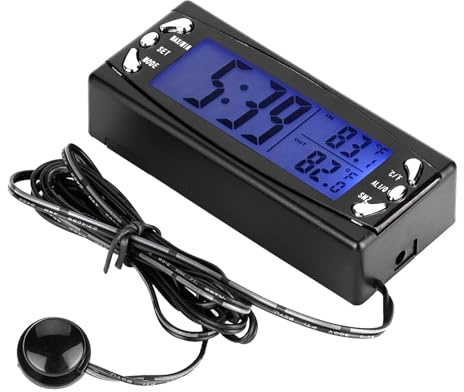 Thermomètre Numérique de Voiture 12V, Horloge LCD, Compteur de Température avec Alarme ABS Universel