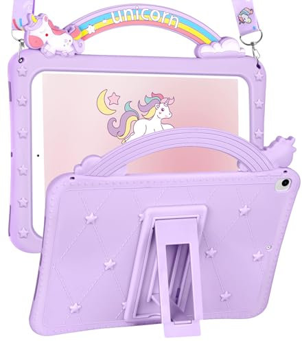 Phonebliss for iPad 9th/8th/7th Generation Case 10.2 - Girls Women Cute Cover with Stand & Strap Girly Kawaii Unique Cartoon 3D Design Silicone Funda for iPad 9/8/7 Gen A2602 A2270 A2197, Purple