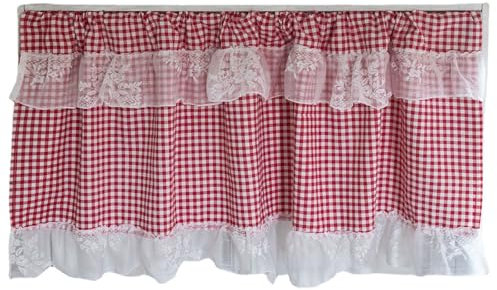 Küchenvorhänge, Kleine Rot-weiß Gestreifte Vorhänge 140 Cm Lang, Verdunkelungs-Kurzvorhang,bistrogardine, Durchscheinendes Kurzes Café-Vorhang-Set Mit Stangentasche, Küchenschrank-Vorhang.(60*140cm)
