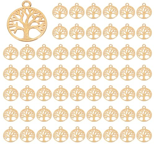 PATIKIL Ciondolo a forma di albero della vita, 80 pezzi, in lega, per fai da te, oro chiaro, 2,3 x 2,3 cm