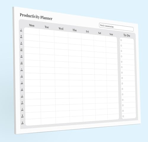 Weekly Time Management Planner - Perfect for Home, Office, Study/Revision & General Productivity - A4 size with 52 tear off sheets - Quality 100gsm paper with sturdy 1250 micron white backing board