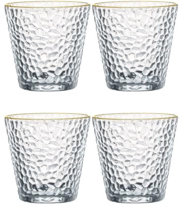 Wiederverwendbar Transparente Glastassen-Set, Goldrand, gehämmerter Trinkbecher, Milchbecher, Kaffeetasse, Saft, Teetasse, Cocktailgläser waschbar