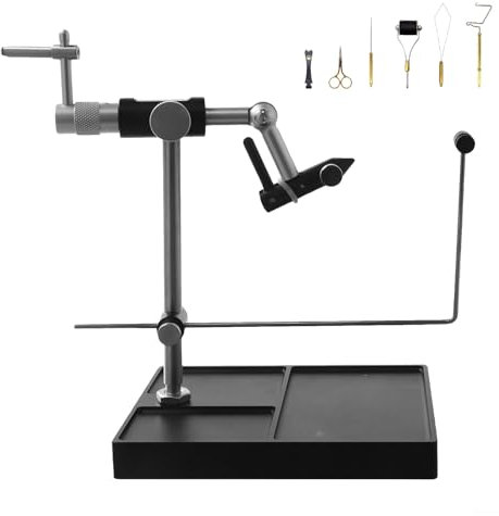 Table de montage rotative pour mouches, étau professionnel avec 6 outils, outil d'appât, gabarit pour mouches de pêche, rotation à 360 degrés, support de bobine en acier inoxydable, base en aluminium