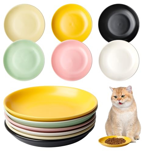 6 Stück Katzennapf Aus Keramik: Robustes Katzen Futternapf Set, Hygienisch Und Rutschfest, Für Kätzchen Und Kurzbeinige Katzen (Weiß, Beige, Rosa, Grün, Gelb, Schwarz)