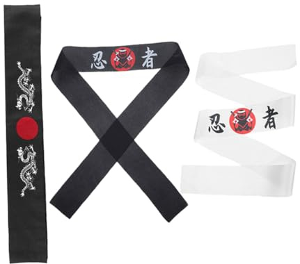 KONTONTY 3 Stück Japanische Ninja Stirnbänder aus Polyester für Karate und Kostüme Vielseitig Einsetzbar Modisch und Bequem für Alltag und Verkleidungen