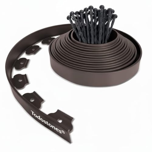 Borde Separador Jardín, Césped Borde, Separador de Piedras, Flexible de Plástico, Longitud 10 m, Altura 5 cm, con Clavijas de sujeccion, Marrón, Negro o Verde. (Marron)