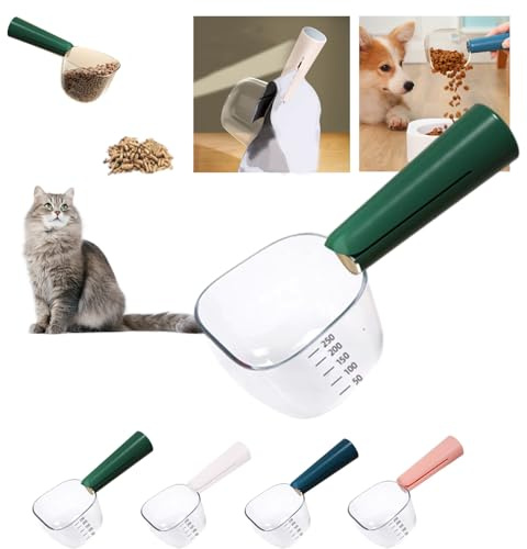 Cuillère Multi-Usage,Cuillère Graduée Transparente,Pelle à Nourriture pour Animaux de Compagnie,doseur croquette,Pelle à Nourriture pour Animaux Domestiques Pelle à Mesurer avec Clip Nourriture